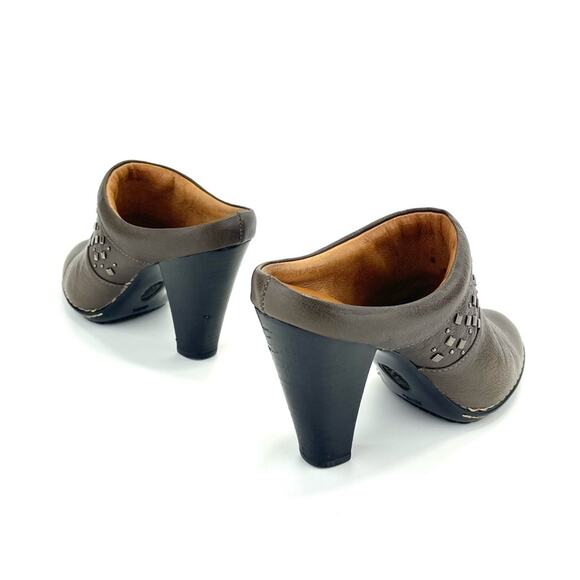 Sofft Soleil High Heel Clog/Mule Size 7.5 Brown/Green Leather Cushioned Studded - Picture 14 of 15